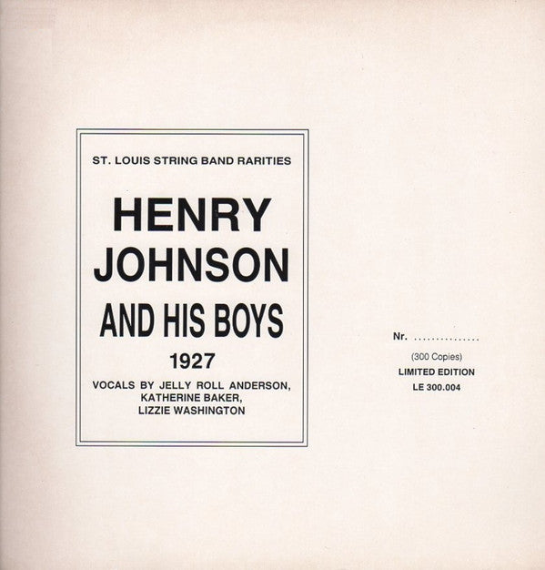 Henry Johnson And His Boys : St. Louis String Band Rarities 1927 (LP, Comp, Mono, Ltd, Num, RM)