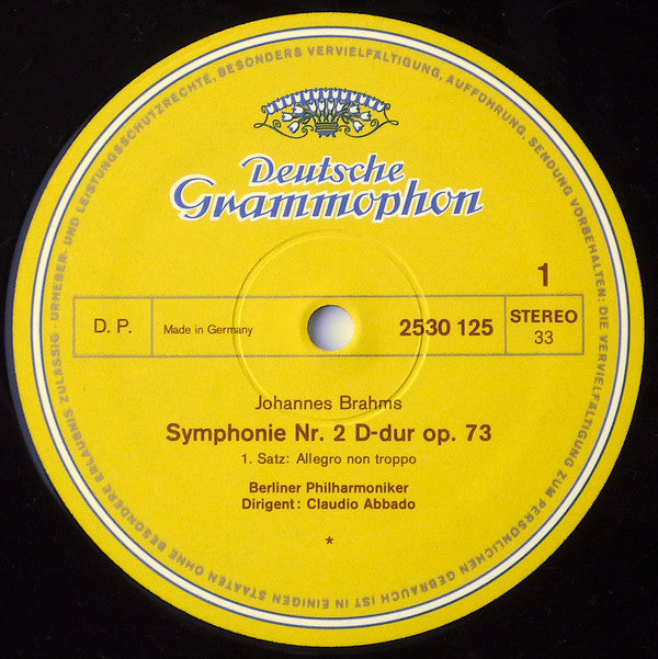 Johannes Brahms, Berliner Philharmoniker · Claudio Abbado : Symphonie Nr. 2 (LP)