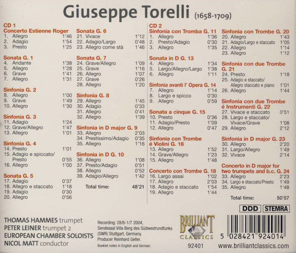 Giuseppe Torelli, Thomas Hammes, European Chamber Soloists, Nicol Matt : Trumpet Concertos (Complete) (2xCD)