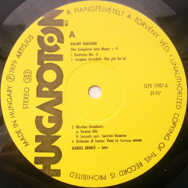 Valentin Bakfark, Dániel Benkő : Bálint Bakfark Összes Lantművei 4 (LP, Gat)