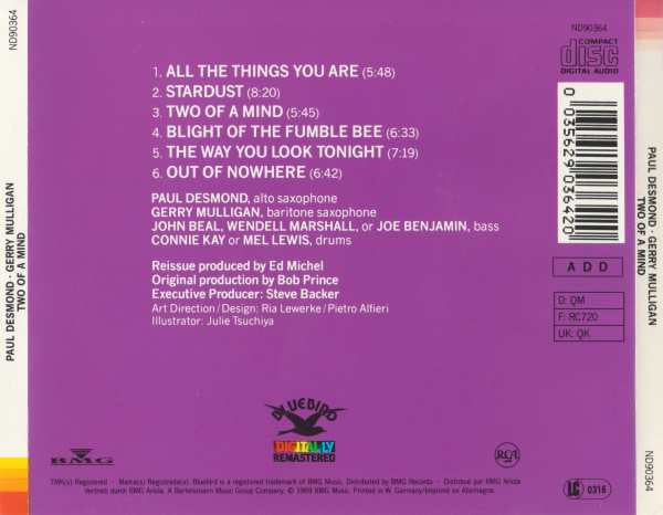 Paul Desmond - Gerry Mulligan : Two Of A Mind (CD, Album, Single, RE, RM, RP)