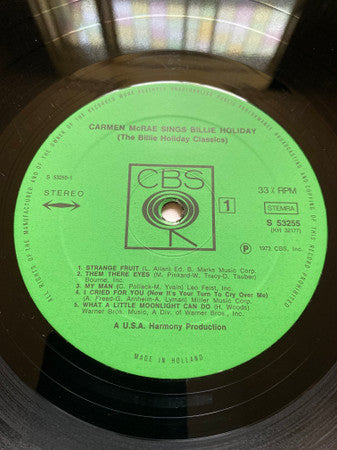 Carmen McRae : Sings Billie Holiday (The Billie Holiday Classics) (LP, Album, RE)