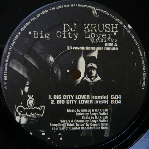 DJ Krush : Big City Lover (Exclusive U.S. Remixes) (12", Single, Bro)