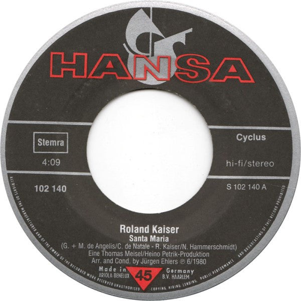 Roland Kaiser : Santa Maria (7", Single)