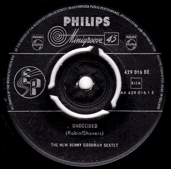 The New Benny Goodman Sextet : Undecided / Between The Devil And The Deep Blue Sea (7", EP, RE)