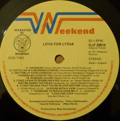 Harry Rabinowitz, Laurie Holloway, Max Harris : Love For Lydia (LP, Gat)