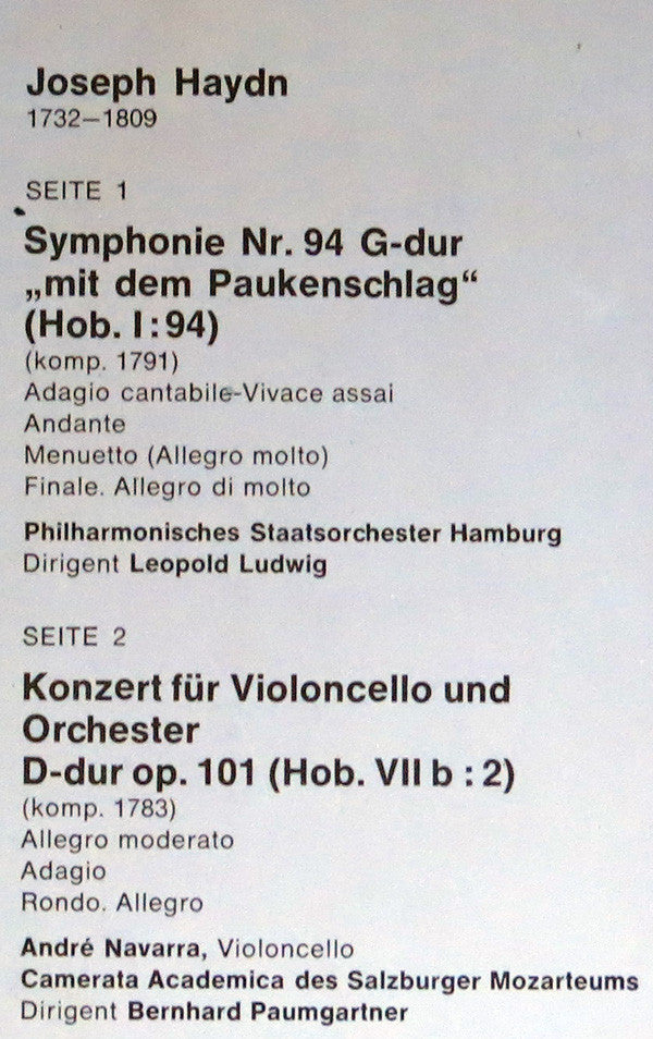 Joseph Haydn, André Navarra, Leopold Ludwig : Paukenschlag-Symphonie (LP, Comp, Club)
