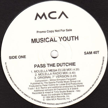 Musical Youth : Pass The Dutchie (12", Promo)