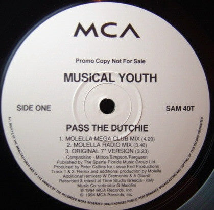 Musical Youth : Pass The Dutchie (12", Promo)