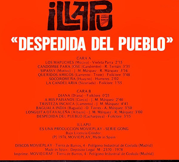 Illapu : Despedida Del Pueblo  (LP, Album)