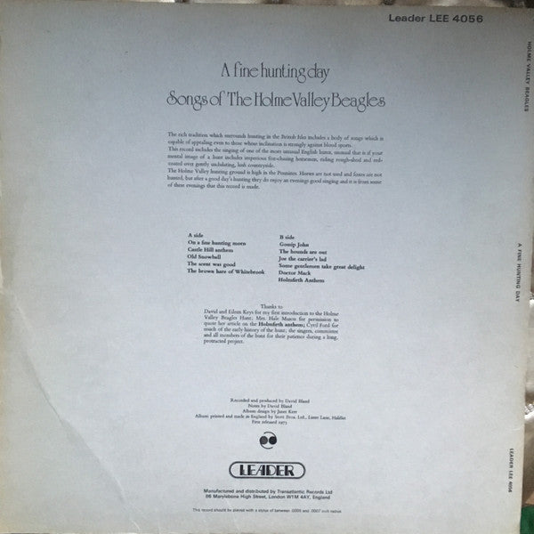 Various : A Fine Hunting Day - Songs Of The Holme Valley Beagles (LP, Album, Ora)