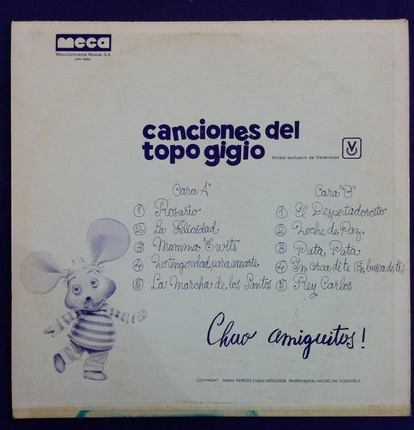 Topo Gigio (2) : Canciones Del Topo Gigio Vol.1 (LP, Album)