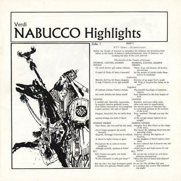 Giuseppe Verdi, Elena Souliotis, Tito Gobbi, Carlo Cava, Wiener Staatsopernchor And Orchester Der Wiener Staatsoper, Lamberto Gardelli : Nabucco Highlights (LP)