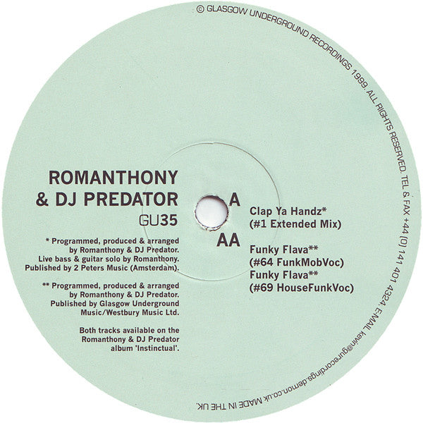 Romanthony & DJ Predator : Clap Ya Handz / Funky Flava (12")