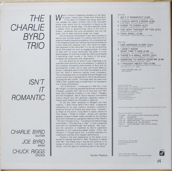 Charlie Byrd Trio : Isn't It Romantic (LP)