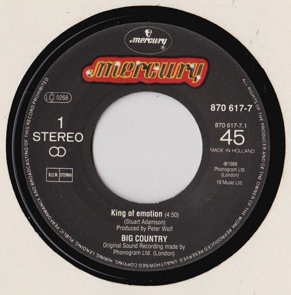 Big Country : King Of Emotion (7", Single, Bla)