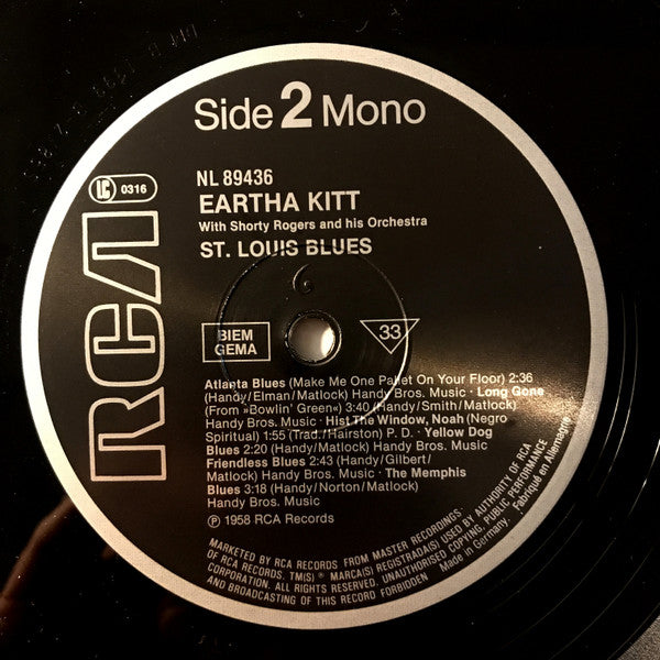 Eartha Kitt With Shorty Rogers And His Giants : St. Louis Blues (LP, Album, Mono, RE)