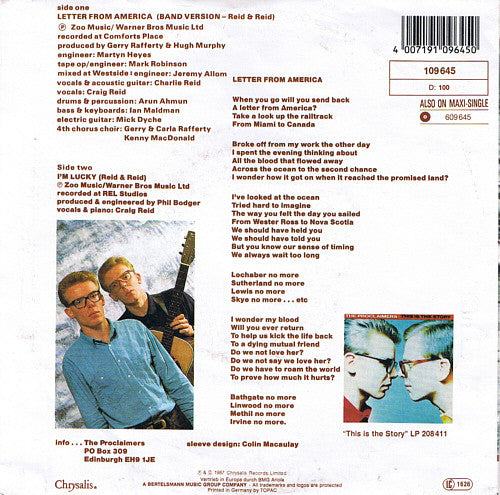 The Proclaimers : Letter From America (Band Version) (7", Single)