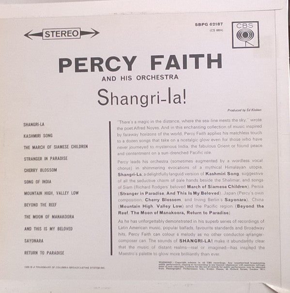 Percy Faith & His Orchestra : Shangri-La! (LP, Album, RE)