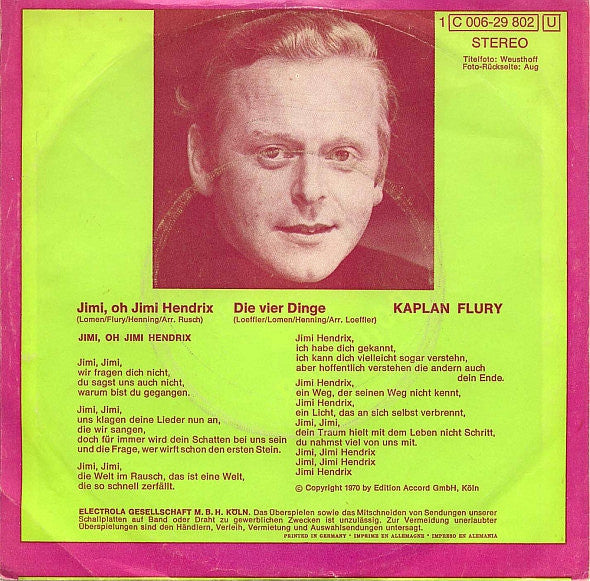 Kaplan Flury : Jimi, Oh Jimi Hendrix / Die Vier Dinge (7", Single)