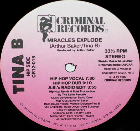 Tina B : Miracles Explode (12")