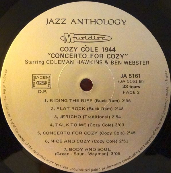 Cozy Cole Starring Coleman Hawkins, Ben Webster : 1944 - Concerto For Cozy (LP)