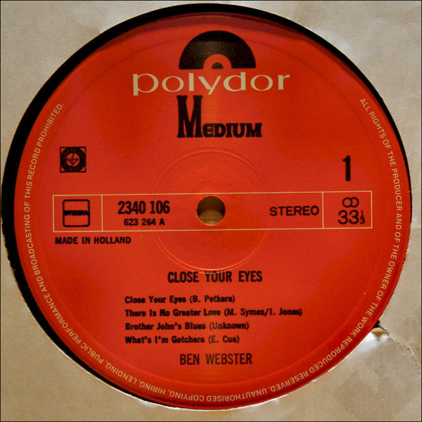 Ben Webster : Close Your Eyes (LP)