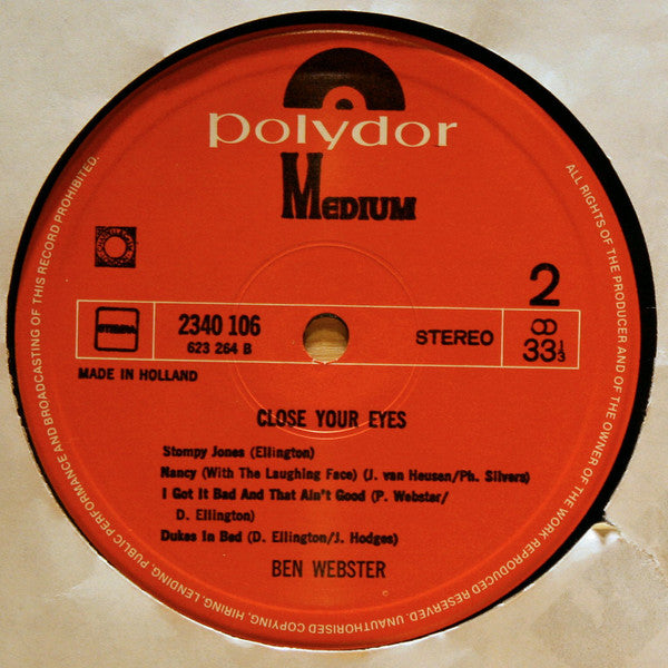 Ben Webster : Close Your Eyes (LP)