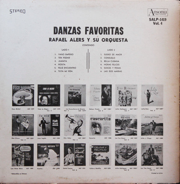 Rafael Alers Y Su Orquesta : Danzas Inolvidables Vol. 4 (LP)