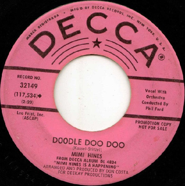 Mimi Hines : Doodle Doo Doo / One More Time (7", Single, Promo)