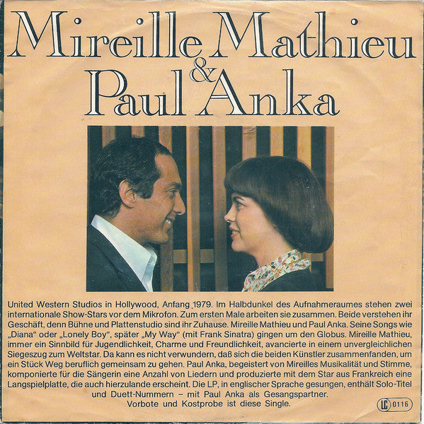 Mireille Mathieu & Paul Anka : You And I / A Man And A Woman (7", Single)