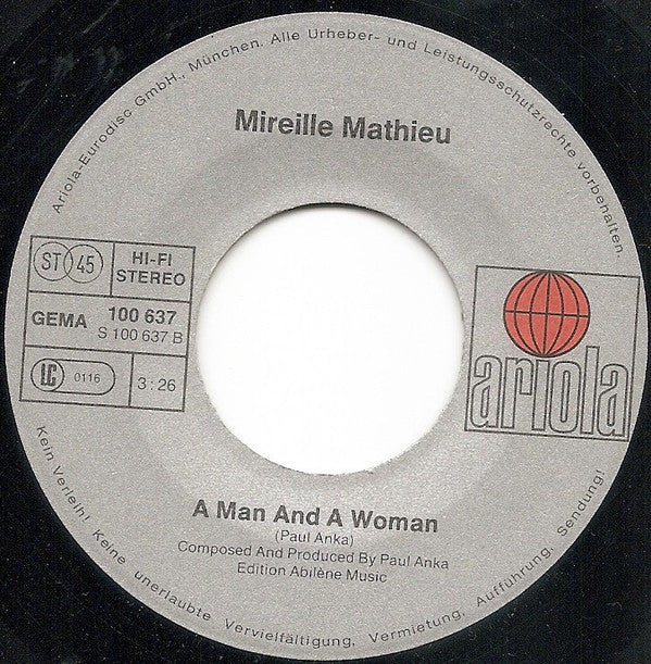 Mireille Mathieu & Paul Anka : You And I / A Man And A Woman (7", Single)