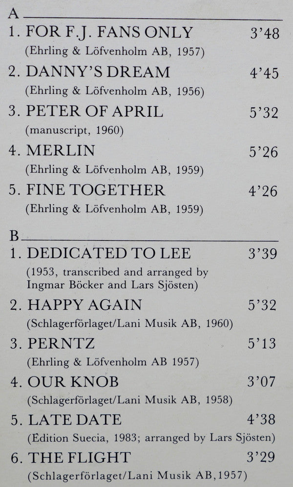 Lars Sjösten Octet Featuring Lee Konitz : Dedicated To Lee (LP, Album)