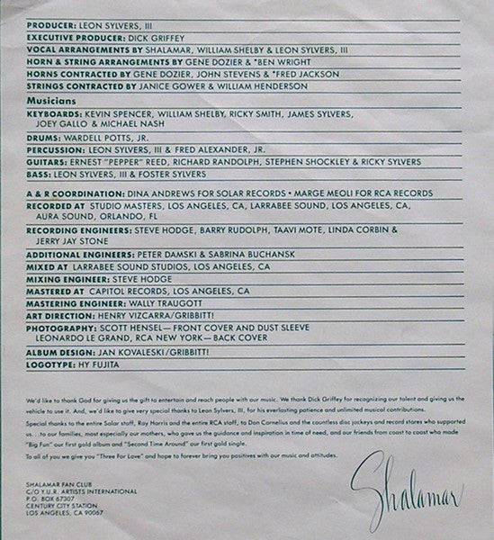 Shalamar : Three For Love (LP, Album)