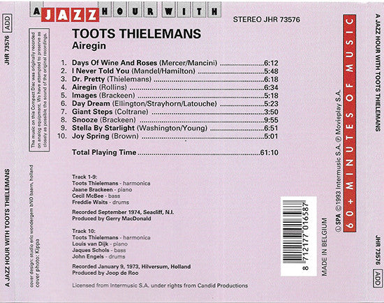 Toots Thielemans : Airegin (CD, Album, RE)