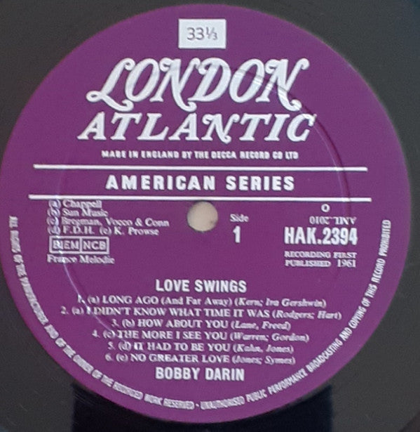 Bobby Darin : Love Swings (LP, Album, Mono)