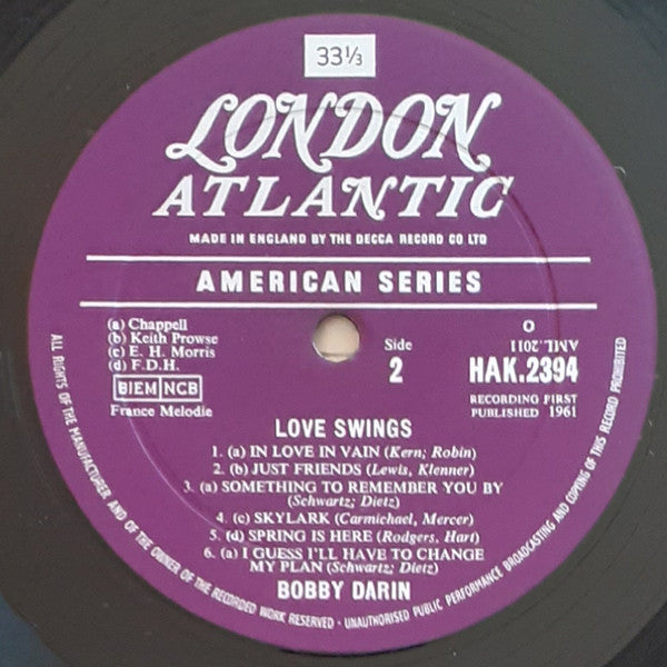 Bobby Darin : Love Swings (LP, Album, Mono)