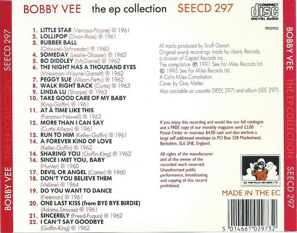 Bobby Vee : The EP Collection (CD, Comp, RE)