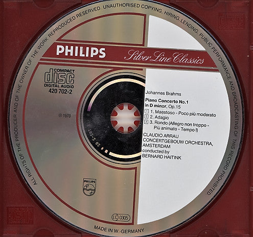 Johannes Brahms - Claudio Arrau, Concertgebouworkest, Bernard Haitink : Piano Concerto No. 1 in D minor, Op. 15 (CD, Album, RM)