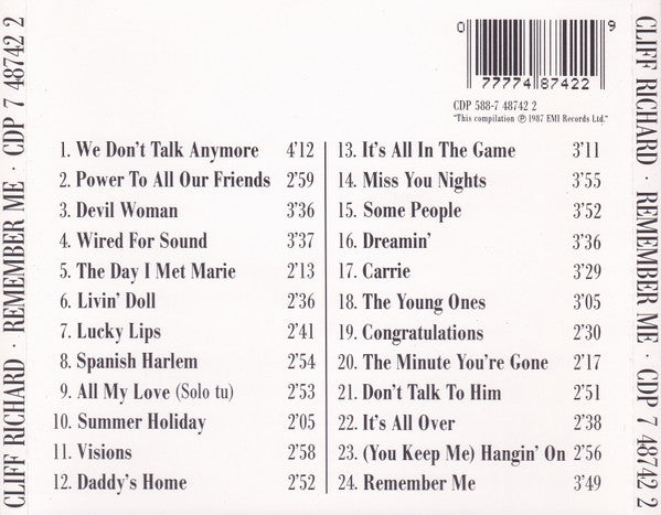 Cliff Richard : Remember Me (CD, Comp)