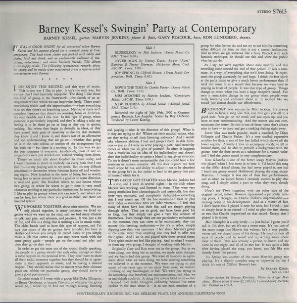 Barney Kessel : Barney Kessel's Swingin' Party At Contemporary (LP, Album, Mon)