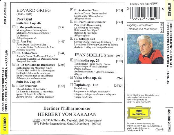 Edvard Grieg / Jean Sibelius, Berliner Philharmoniker, Herbert von Karajan : Peer-Gynt-Suiten Nr. 1 & 2 / Finlandia, Tapiola, Valse Triste (CD, Comp, RM)