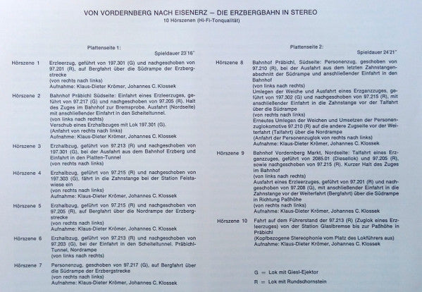 Johannes C. Klossek : Von Vordernberg Nach Eisenerz Die Erzbergbahn In Stereo (LP)