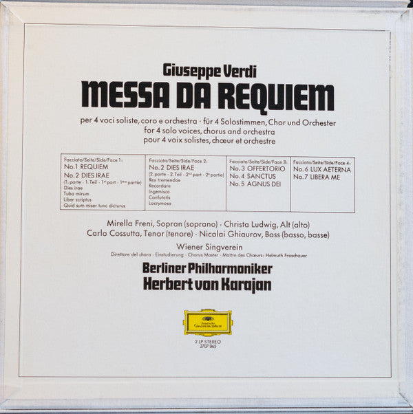 Giuseppe Verdi, Herbert Von Karajan, Berliner Philharmoniker, Mirella Freni, Christa Ludwig, Carlo Cossutta, Nicolai Ghiaurov, Wiener Singverein : Messa Da Requiem (2xLP + Box)