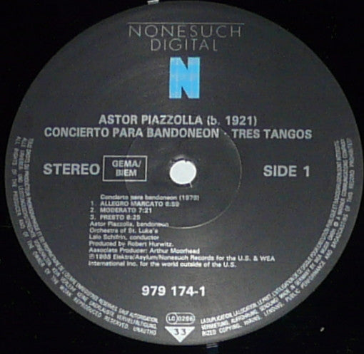 Astor Piazzolla, Orchestra Of St. Luke's, Lalo Schifrin : Concierto Para Bandoneón • Tres Tangos (LP, Album)