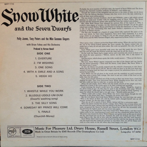 Polly James, Tony Peters And Mike Sammes Singers With Brian Fahey And His Orchestra : Snow White and the Seven Dwarfs (LP)