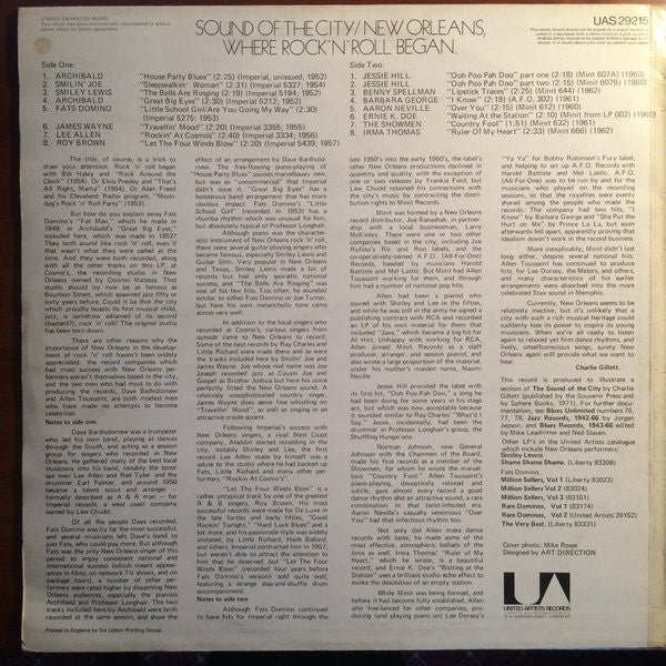Various : Sound Of The City - New Orleans, Where Rock' N Roll Began (LP, Comp)