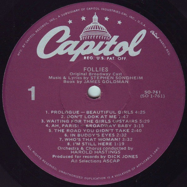 "Follies" Original Broadway Cast, Stephen Sondheim : Follies (Original Cast Recording) (LP, Album, RE, Jac)