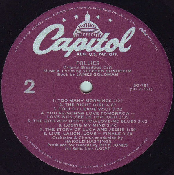 "Follies" Original Broadway Cast, Stephen Sondheim : Follies (Original Cast Recording) (LP, Album, RE, Jac)