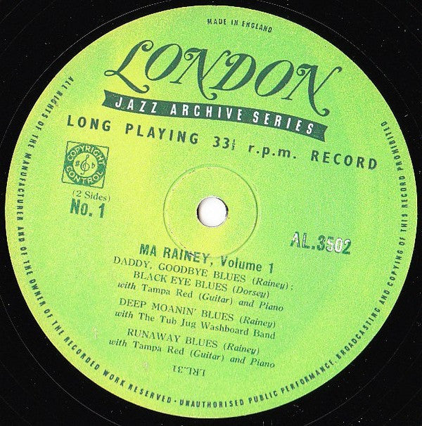 Ma Rainey : First Of The Great Blues Singers Volume 1 (10", Comp)
